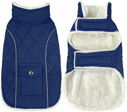 Malier Dog Winter Coat, Windproof Dog Cold Weather Coats with Real Pocket, Winter Extra Warm Pet Coat Fleece Jacket Reflective Clothes for Small Medium Large Dogs and Puppy (Blue, X-Large)