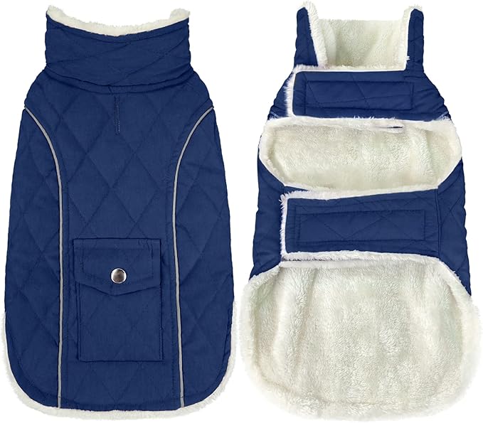 Malier Dog Winter Coat, Windproof Dog Cold Weather Coats with Real Pocket, Winter Extra Warm Pet Coat Fleece Jacket Reflective Clothes for Small Medium Large Dogs and Puppy (Blue, X-Small)