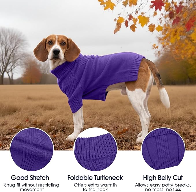 IECOii Extra Large Dog Sweater 4XL,Thermal Warm Dog Sweaters for Giant Breed Dogs,Turtleneck Knitted Knitwear for Pet Winter,Stretchy&Easy On Doggy Sweatshirt for Doberman,Great Dane(Purple,XXXXL)