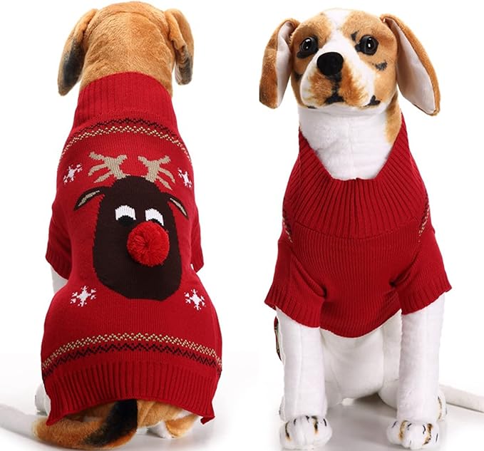 PETCARE Dog Christmas Sweater Red Ugly Funny Cute Cartoon Reindeer Cat Sweaters Jumper Holiday Dog Clothes Puppy Sweaters for Small Medium Large Dogs Fall Winter Outfits Xmas Dogs Costume,XX-Small