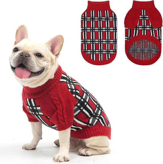 SCENEREAL Turtleneck Dog Sweater for Small Medium Large Dogs Girls Boys, Christmas Plaid Pullover Puppy Sweatershirt, Dogs Cold Weather Outfit Clothes, Ideal Gift for Pet in New Year, Red Plaid SM