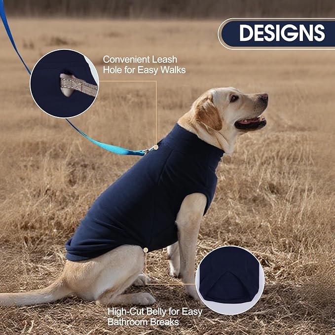 IECOii 2 Pack 3XL Dog Sweater for Labrador, Stretchy Fleece Coat for Large Dogs Boy Girl, Labrador, Comfort Pet Jacket Warm Fleece Sweaters with Leash Hole for Fall & Winter (Size XXXL, Blue & Red)