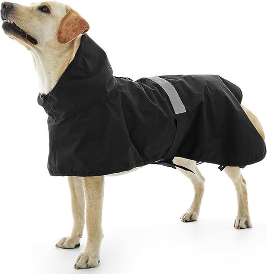 Nanaki Rain Jackets for Large Dogs with Leash Hole, Reflective Adjustable Pet Raincoat for Rainny Snow Foggy Days, Waterproof Windproof Dog Coat Jacket Vest Outdoor Hiking Walking Hunting Black 2XL