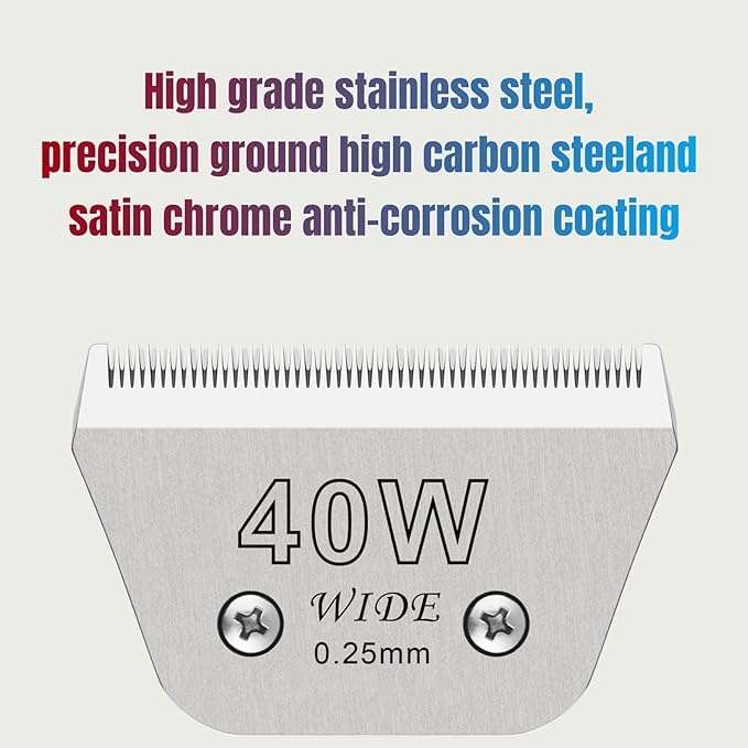 40W Dog Grooming Clipper Replacement Blades, Compatible with Ainds, Oster A5, Wahl Km10 and Other Series Clippers, Blade Size-40W Cut Length 1/100"(0.25mm)