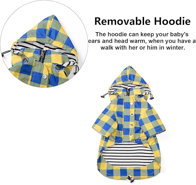 Dog rain Coat Waterproof Raincoat Puppy Jacket with Legs Buttons Zipper Hood Drawstring Fit for Yorkie Terrier Schnauzer Poodle Border Collie Labrador Golden Retriever 8lbs to 80lbs Yellow M