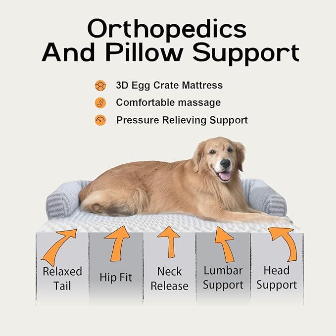 Orthopedic Waterproof Dog Bed for Extra Large Dog Sofa Comfy Pet Bed with Washable Removable Cover & Non-Slip Bottom