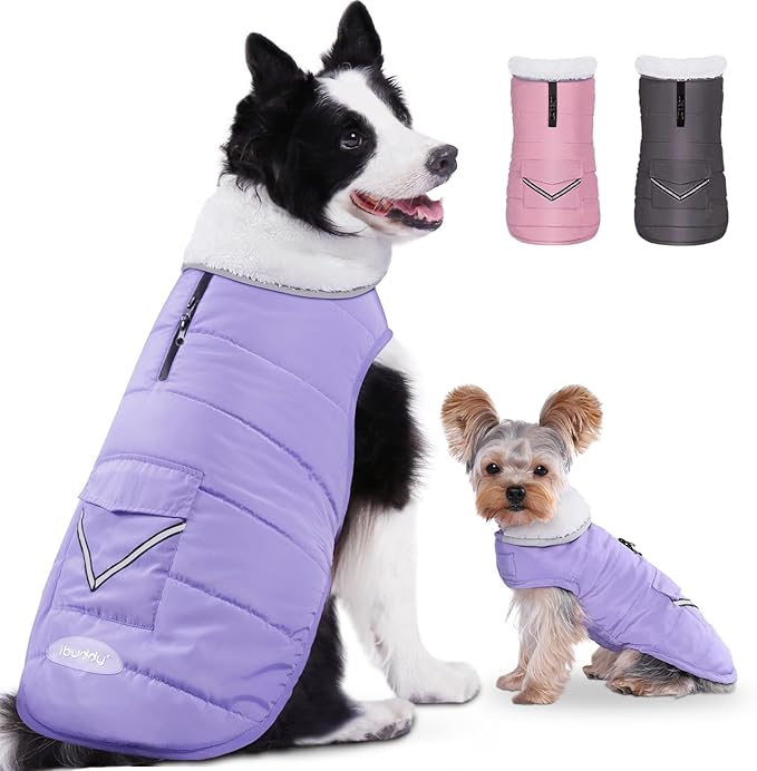 iBuddy Dog Winter Jackets with Fleece Vest,Waterproof Warm Dog Snow Jacket Windproof, Reflective Adjustable Pet Dogs Cold Winter Coat for Large Dogs Girl Boy