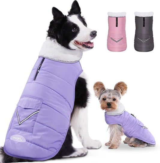 iBuddy Dog Winter Jackets with Fleece Vest,Waterproof Warm Dog Snow Jacket Windproof, Reflective Adjustable Pet Dogs Cold Winter Coat for Large Dogs Girl Boy