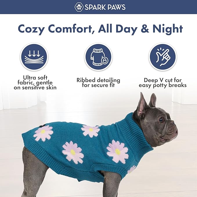 Spark Paws Knit Dog Sweater – Ultra Soft Warm Winter Dog Sweater for Small, Medium & Large Dogs – Stretch Fit Pet Sweater for French Bulldog, Pitbull, Girl & Boy Dogs Jacket, (Flower,4XL)