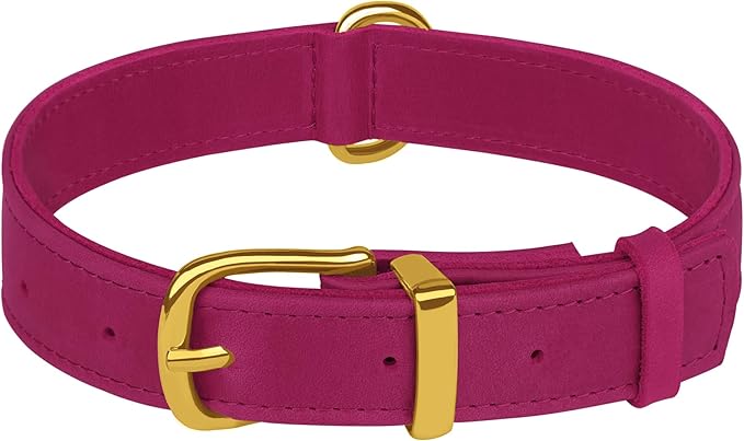 Leather Dog Collar - Heavy Duty Adjustable Soft Padded Pet Collars for Small Medium Large Dogs Breed - Black Green Brown Pink Red Blue (Pink, M, 12"-15" Neck Fit)