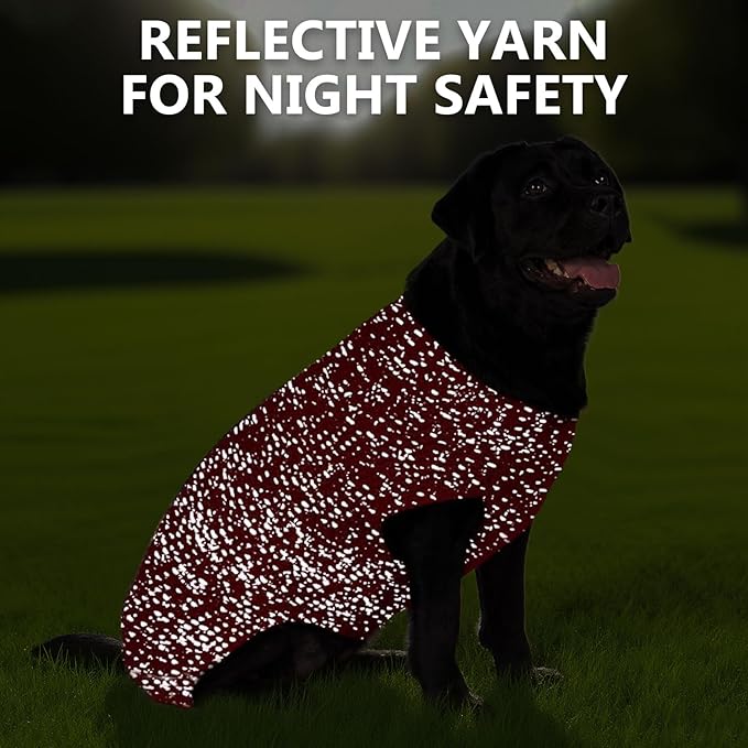 KYEESE Dog Christmas Sweater with Leash Hole for Small Dogs Male Warm Pullover with Reflective Yarn Soft Knit Pullover Boy Dog Coats Cozy Lightweight Thick Sweater Pet Indoor Outdoor Wear,Red,Small