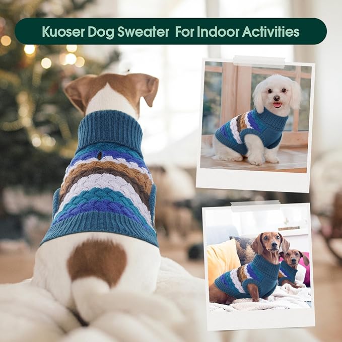 Kuoser Dog Sweater, XL Dog Sweaters for Large Dogs Pet Cable Knitted Pullover Warm Clothes, Turtleneck Classic Knitwear Soft Thick Puppy Xmas Holiday Outfit Cold Weather Thermal Wear, Blue XL