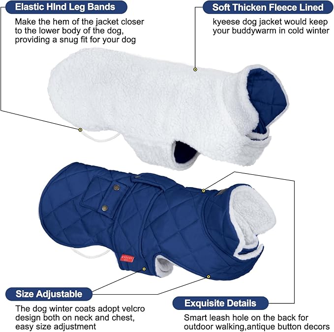 KYEESE Dog Coat Warm Pet Winter Coat with Leash Hole Waterproof Dogs Jacket with Fleece Lined Soft Pet Sweater for Cold Weather Windproof Dog Puffer Coats for Small Dogs Thick Cat Clothes with Pocket