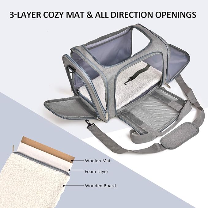 Henkelion Cat Carriers Dog Carrier Pet Carrier For Small / Medium Cats Dogs Puppies (Up To 15lbs), TSA Airline Approved Small Dog Carrier Soft Sided, Collapsible Waterproof Travel Puppy Carrier - Grey