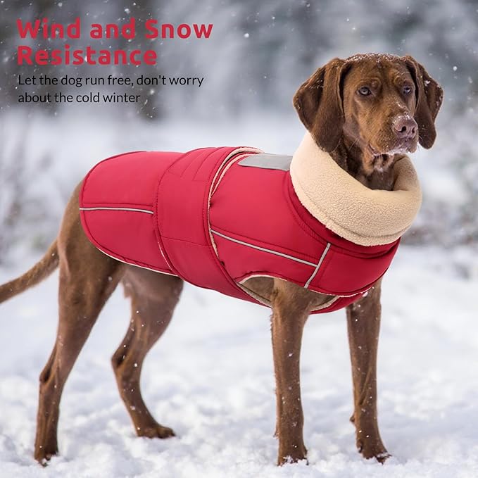 ASENKU Warm Dog Coat, Waterproof Dog Jackets for Large Dogs with Reflective Fleece Vest Turtleneck with Button,Windproof Cold Weather Coats for Small Medium Large Dogs, Dark Red, XL