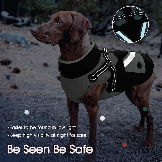 IECOii Dog Coat Winter Waterproof - Black, XLarge - Zip Up Vest, Jacket, Fleece Snow Snowsuit for Large Dogs, Beagle, Cocker Spaniel, Border Collie