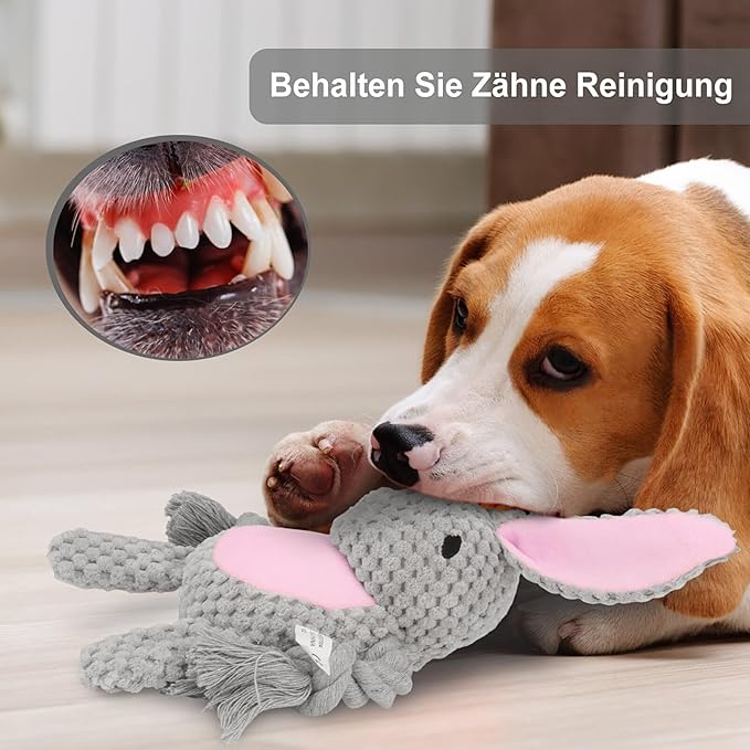 Dog Toys, Dog Squeaker Toys with Crinkle Paper, Stuffed Animal Dog Plush Chewing Toy, Cotton Rope Interactive Toys for Puppy, Small, Middle Dogs (Gray Rabbit)