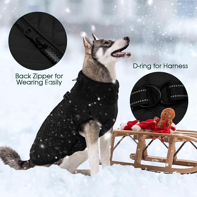 Kuoser XXXL Thermal Dog Suit | Extra Giant Apparel for St. Bernards | D-Ring Safety System Prevents Escape During Storms, Black XXL