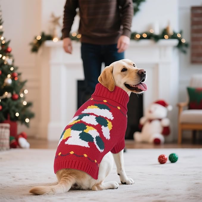 BRKURLEG Christmas Dog Sweaters for Cold Weather, Warm Turtleneck Sweaters, Medium Large Doggies Knitted Sweatshirt, Pet Xmas New Year Outfit for Beagle, Pitbull (Red, XL)