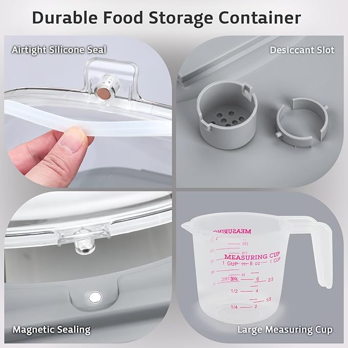 Rice Storage Containers, Collapsible 20 to 30Lbs Food Storage Bin Dispenser with Rolling Wheel and Clear Airtight Lid, BPA Free Flour, Sugar, Cereal and Dog Cat Pet food Containers