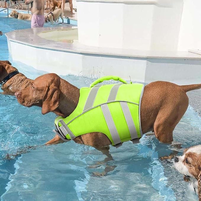 Kuoser Medium Dog Swim Vests - Reflective Life Jackets for Beach & Boating, Green