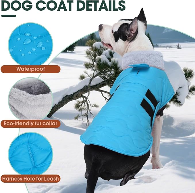 Kuoser Dog Jackets for Small Dogs, Warm Dog Coat with Leash Hole, Winter Jacket Pet Clothes for Cold Weather, Waterproof Doggie Winter Vest for Pug Dachshund, Blue S