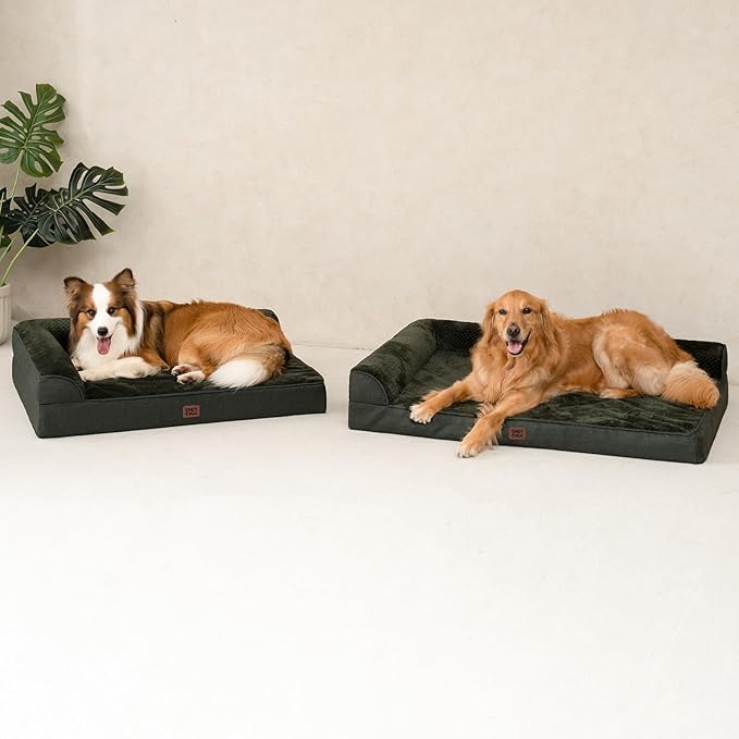 EHEYCIGA Memory Foam Dog Bed Large Sized Dogs, Waterproof Dog Bed Orthopedic with Washable Removable Cover, Non-Slip Pet Bed Couch, 36x27x6 Inches, Dark Green