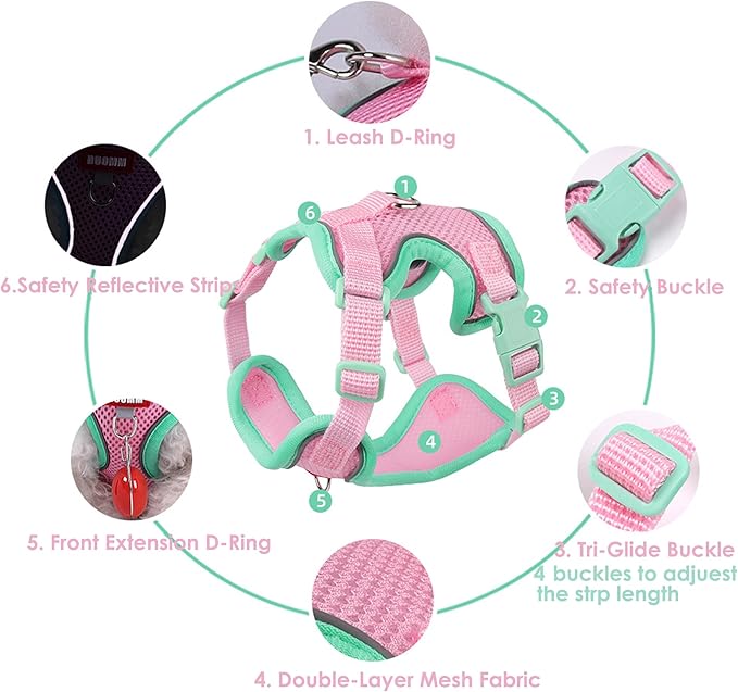 Cat Harness and Leash Set for Walking – Escape-Proof Reflective Vest for Cats and Small Dogs, Adjustable Soft Air Mesh with Pressure-Reducing Design, 4.92ft (Black & Rose, L)