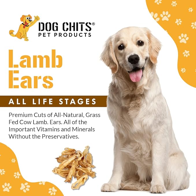 Dog Chits Lamb Ears for Dogs – 100% Natural Baked Lamb Ear Dog Treats – Grain-Free, High Protein, Lower Fat Training Chews – Dental Health & Joint Support – for Medium and Small Pups – 35 Pack