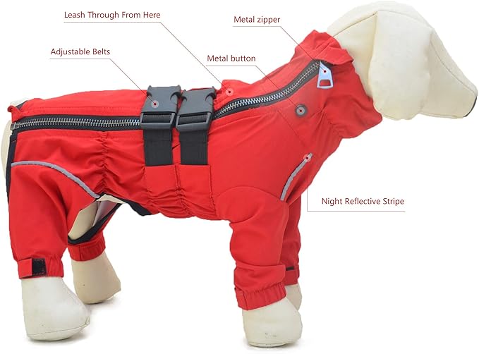 Dogs Waterproof Jacket, Lightweight Waterproof Jacket Reflective Safety Dog Raincoat Windproof Snow-Proof Dog Vest for Small Medium Large Dogs Red XXXL