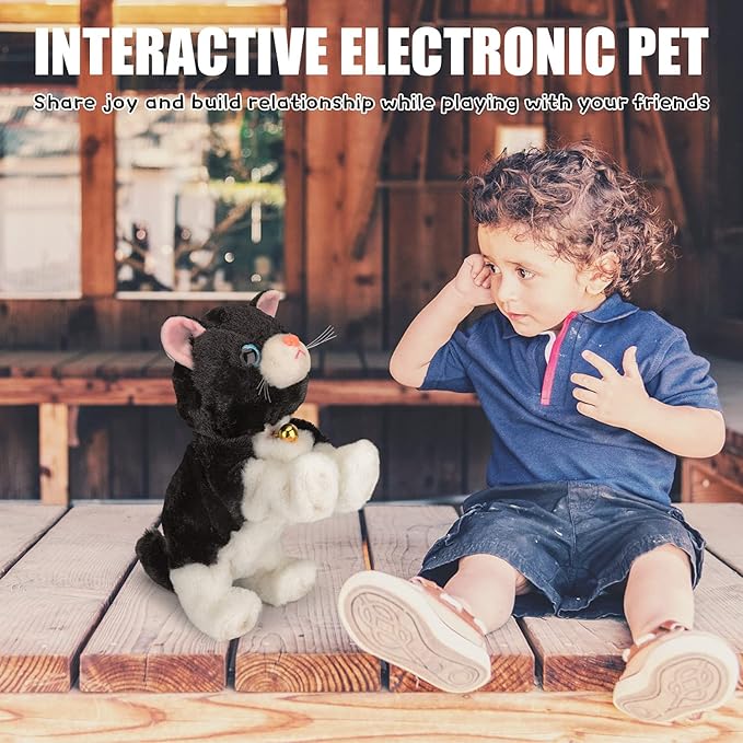 Smalody Interactive Electronic Plush Toy - Upgrade with LED Light Eyes Animated Sound Control Electronic Pet, Robot Cat Kitten Toys Gifts for Boys & Girls Kids Birthday Christmas (Black)