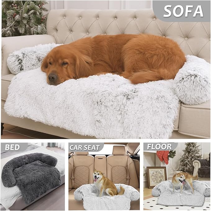 Tinaco Calming Dogs/Cats Bed Mats, Dog Pad Washable Removable Couch Cover, Plush Long Fur Mat for Pets, Waterproof Lining, Perfect for Small, Medium and Large Dogs and Cats (Gradient Gray, 45"x37")