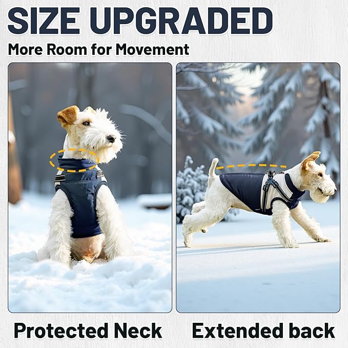 Dog Winter Coat for Small & Medium Dogs (Up to 31lb), Waterproof Dog Coat with Harness, Puppies Windproof Puppy Puffer Jacket, Snowsuit for Dachshund,Frenchie, Corgi (Classic Blue, Small)