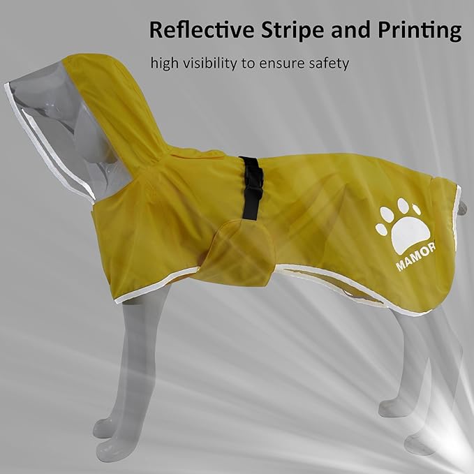 MAMORE Dog Raincoat Waterproof, Lightweight Adjustable Dog Rain Coat Hooded Poncho with Reflective Strip for Large Medium Small Dogs(Yellow, Medium)