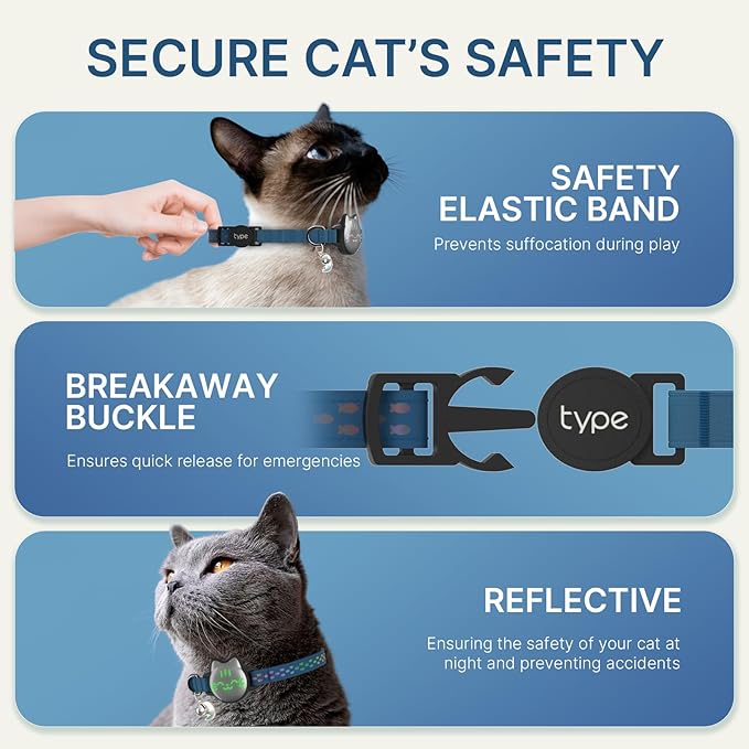 Waterproof Airtag Cat Collar, Breakaway Cat Airtag Collar with Luminous & Reflective Pattern Strap, Lightweight Kitten Collars for Apple Air tag, Hidden Holder for GPS Tracker - Cats, Kittens (9-13")