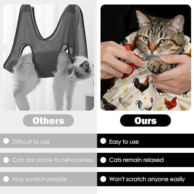 27.6" Cat Grooming Wrap, Self Adhesive Cat Wrap for Cutting Nails, Anti-Escape Cat Swaddle Wrap for Medicine Ear Cleaning, Chicken Anti-Scratch Cats Burrito Restraint Blanket, Pet Tool (6-10 lbs)