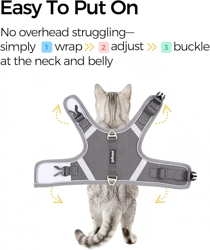 Cat Harness and Leash Escape Proof Kitten Harness Cat Leash for Walking Travel Service Cat Vest, Grey, X-Small