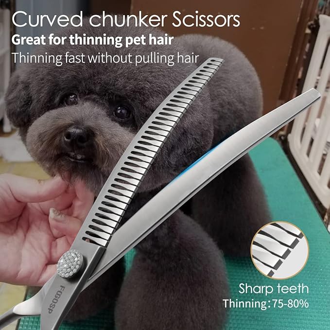 7.5'' Curved Chunkers Shears for Dog Grooming Professional Magic Grooming Scissors with Big Artificial Diamonds 35 Teeth for Large Dogs(7.5 in, Curved Chunkers)