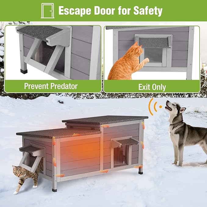 GUTINNEEN Outdoor Cat House Large Insulated Cat House Indestructible Weatherproof Feral Cat Shelter with Openable Hinged Roof, Escape Door for 1-4 Feral Barn Cats (Winter-Ready, 39.1"x18.5"x19.1")