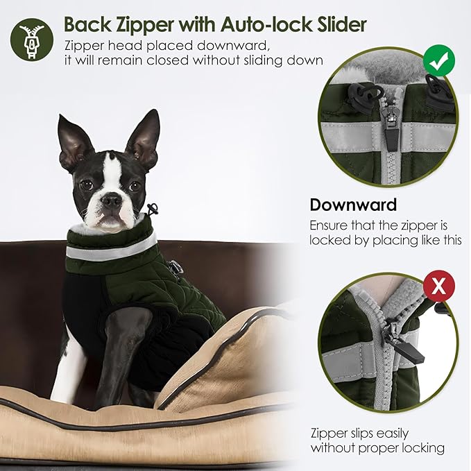 AOFITEE Dog Coat, Warm Dog Winter Coat for Large Dogs, Reflective Turtleneck Dogs Jacket with Harness Built in, Waterproof Windproof Pet Puffer Jacket Fleece Vest for Cold Weather, Green XXXL