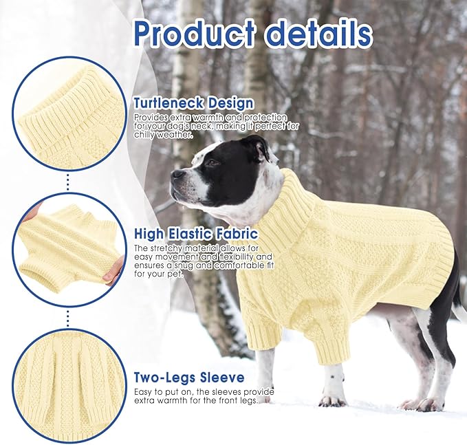 Queenmore XXL Dog Sweater,Large Dog Sweaters for Dogs Girls Boys,Xmas Turtleneck Pet Sweaters for Large Dogs,Cold Weather Doggie Sweatshirt Knitwear for Golden Retriever,Labrador(Light Apricot,XXL)