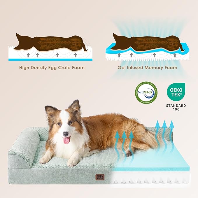 EHEYCIGA Memory Foam Dog Bed Large Sized Dogs, Waterproof Dog Bed Orthopedic with Washable Removable Cover, Non-Slip Pet Bed Couch, 36x27x6 Inches, Greyish Green