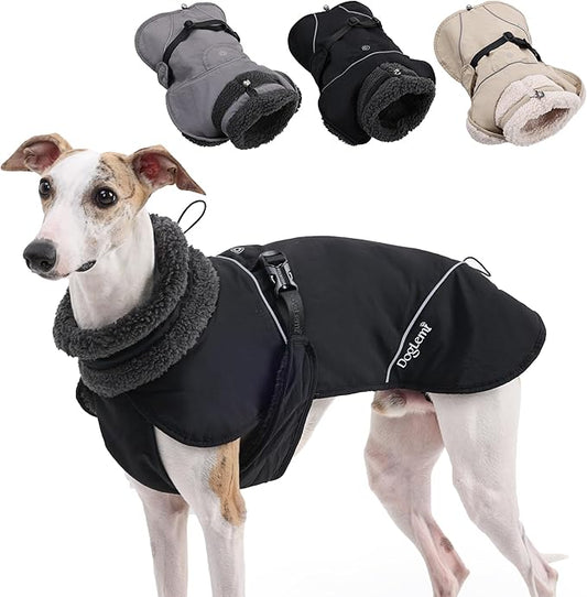 Adjustable Dog Coat with Harness Slot, Waterproof Fleece Lined Winter Jacket, Windproof Reflective Pet Vest for Cold Weather for Small Medium Large Dogs (Black, Large)