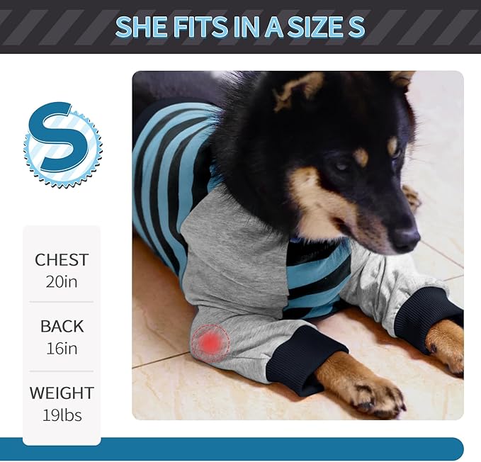 FUAMEY Dog Recovery Sleeve with Elbow Protector,Dogs Shirt Stop Licking Joints,Pet Long Sleeve Suit Protecting Dog's Front Leg Arm Wounds Cover Skin Conditions Blue Stripe 2XL
