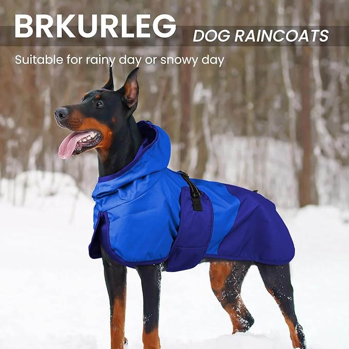 BRKURLEG Dog Raincoat Adjustable Dog Rain Jacket with Hood Dogs Waterproof Rainproof Jacket with Leash Hole Pet Poncho Rain Coat Poncho with Reflective Strip, Blue, XXXL