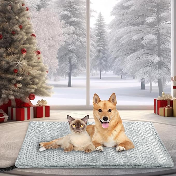 Heeyoo Pet Heating Pad, Adjustable Temperature Dog Cat Heating Pad with Timer, Waterproof Heated Dog Bed with Chew Resistant Cord, Auto Power-Off Indoor Pet Heated Mat for Dogs and Cats, 28" x 16"