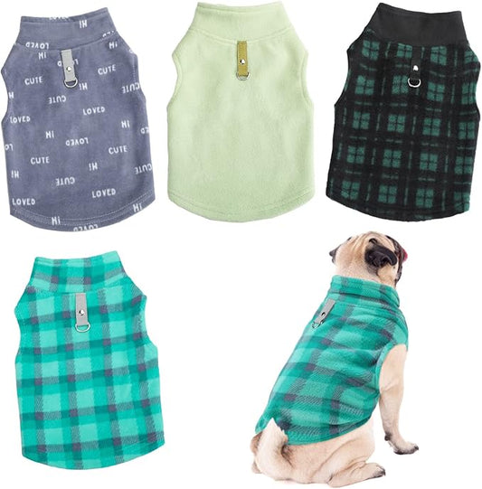 Weewooday 4 Pieces Winter Fabric Dog Sweater with Leash Ring Fleece Vest Dog Pullover Jacket Warm Pet Dogs Clothes for Puppy Small Dogs Cat Chihuahua Boy (Mix Pattern, L)