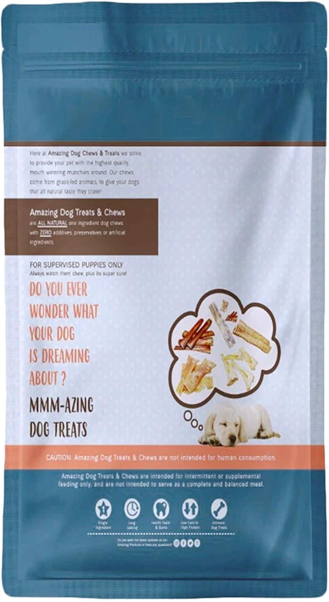 Amazing Dog Treats - Beef Cheek Strips Premium Dog Chew (6 Inch - 6 Pack) - NO Odor - Thick Cut - Rawhide Alternative - Beef Cheek Slice Chip Sticks - No Dyes, Chemicals, or Preservatives