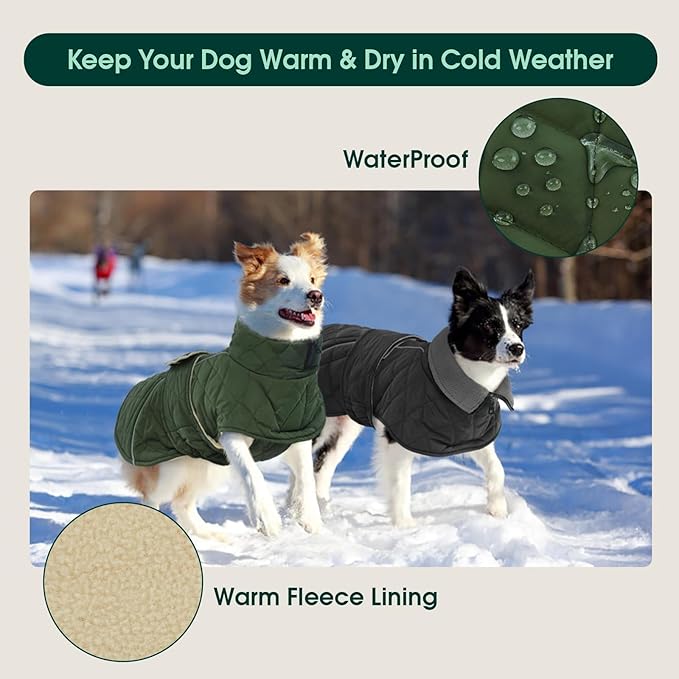 Kuoser Extra Warm Dog Jacket, Windproof Dog Cold Weather Coats with Fleece Lining, Turtleneck Puppy Snowsuit Reflective Pet Winter Coat for Medium Large Dogs Boy Girl, Dark Grey L