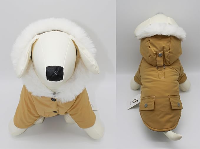 Pet Warm Dog Coat for Winter Dog Clothes Hooded Dog Jacket for Small Puppies Medium Large Dog Cat Clothes Insulated Padded Snow Jacket for Cold Weather Faux Fur (Large, Yellow)